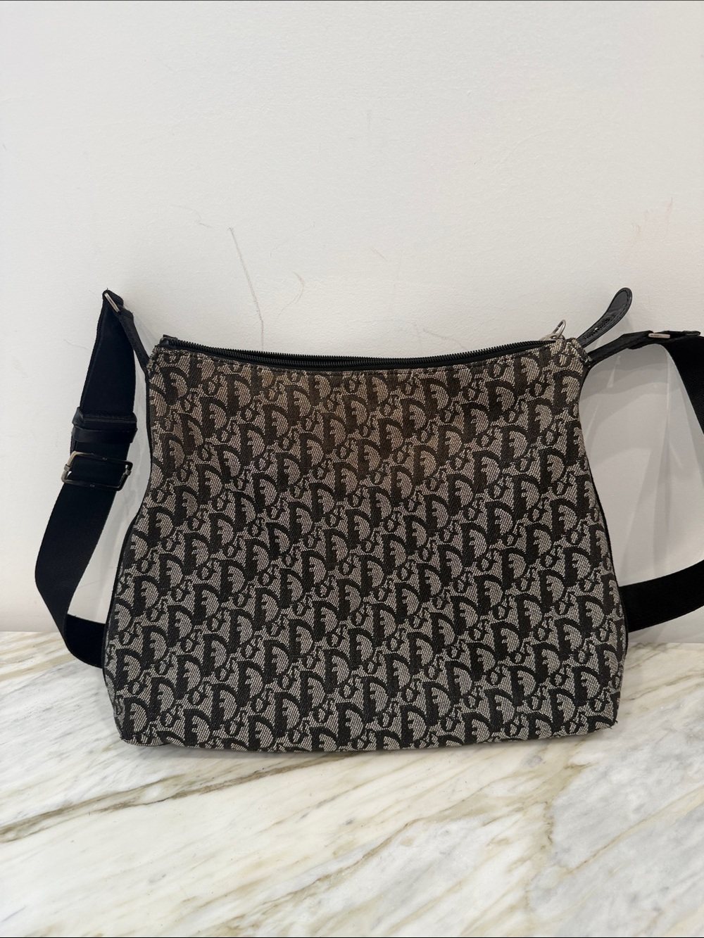 Christian Dior Vintage Designer-Style Black & Gray Monogram Crossbody Bag